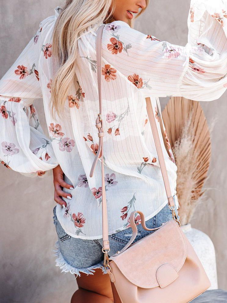 Fashion V-neck Lantern Sleeve Chiffon Blouse - Blouses - INS | Online Fashion Free Shipping Clothing, Dresses, Tops, Shoes - 11/06/2021 - BLO2106110093 - Blouses