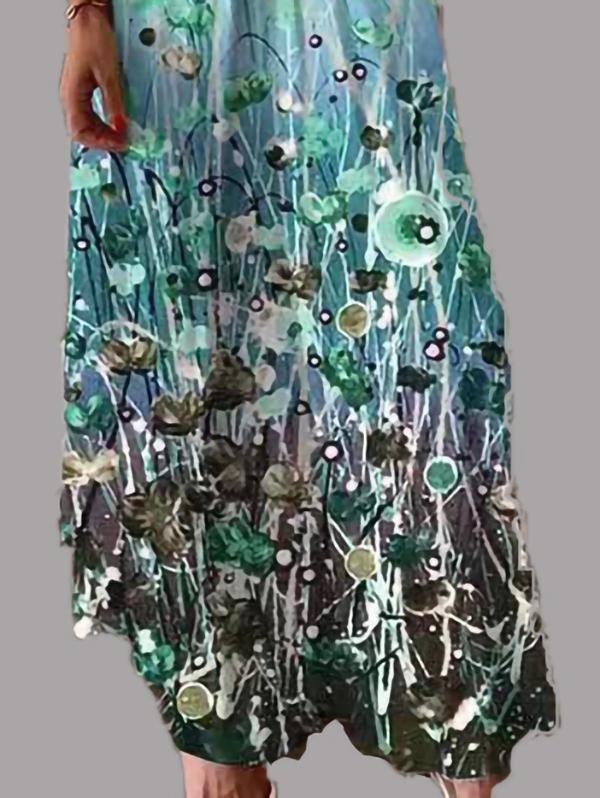 Fashion V-neck Print Suspender Dress - Maxi Dresses - INS | Online Fashion Free Shipping Clothing, Dresses, Tops, Shoes - 10/06/2021 - Color_Blue - Color_Green