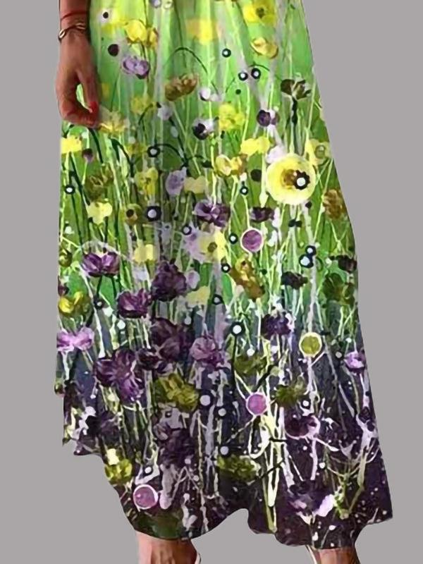 Fashion V-neck Print Suspender Dress - Maxi Dresses - INS | Online Fashion Free Shipping Clothing, Dresses, Tops, Shoes - 10/06/2021 - Color_Blue - Color_Green