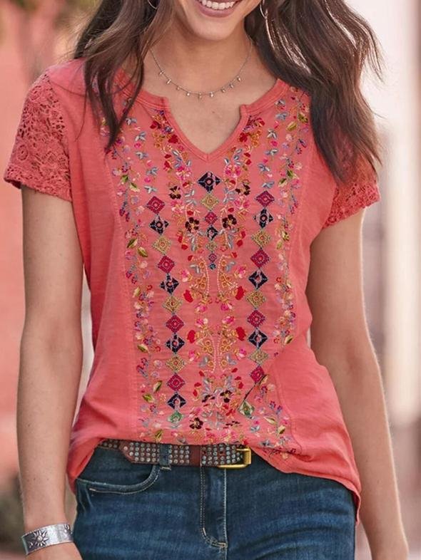 Fashion V-neck Stitching Short-sleeved T-shirt - T-shirts - INS | Online Fashion Free Shipping Clothing, Dresses, Tops, Shoes - 10-20 - 17/06/2021 - color-blue