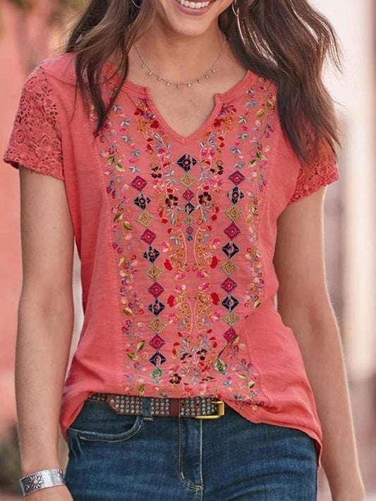 Fashion V-neck Stitching Short-sleeved T-shirt - T-shirts - INS | Online Fashion Free Shipping Clothing, Dresses, Tops, Shoes - 10-20 - 17/06/2021 - color-blue