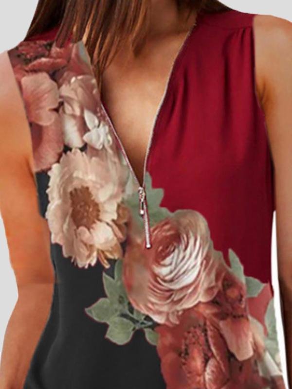 Fashion V-neck Zipper Sleeveless Vest - Tank Tops - INS | Online Fashion Free Shipping Clothing, Dresses, Tops, Shoes - 11/06/2021 - Color_Red - Season_Summer