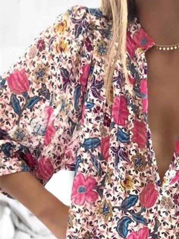 Fashion Women Printed V Neck Shirt - Blouses - INS | Online Fashion Free Shipping Clothing, Dresses, Tops, Shoes - 03/06/2021 - BLO2106030007 - Blouses