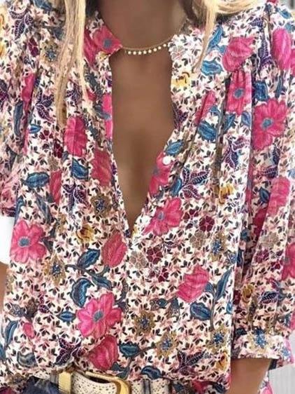 Fashion Women Printed V Neck Shirt - Blouses - INS | Online Fashion Free Shipping Clothing, Dresses, Tops, Shoes - 03/06/2021 - BLO2106030007 - Blouses