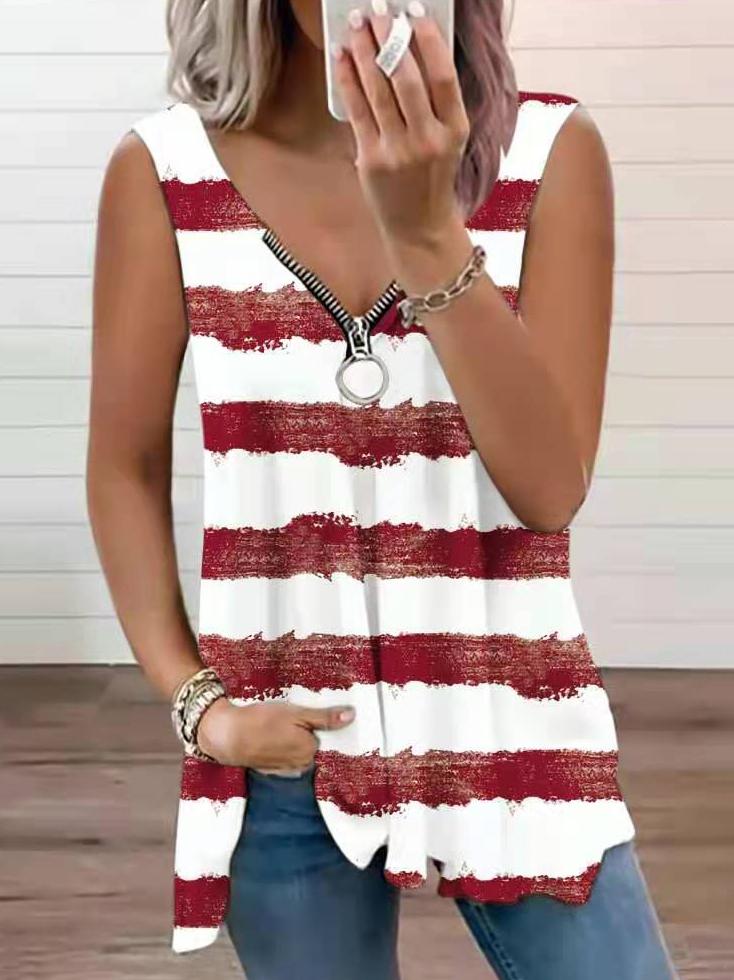Fashion Zipper V-neck Striped Loose Vest - Tank Tops - INS | Online Fashion Free Shipping Clothing, Dresses, Tops, Shoes - 05/07/2021 - 10-20 - color-black