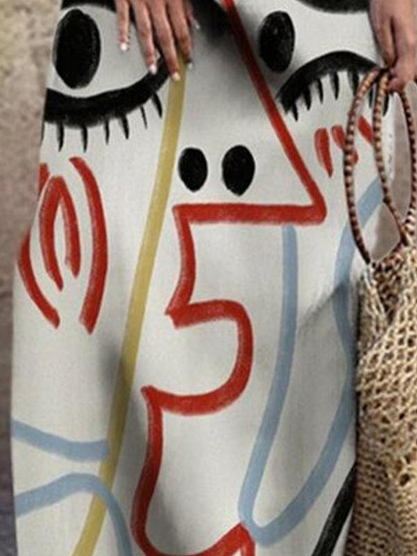 Fashionable Printed V Neck Maxi Dress - Maxi Dresses - INS | Online Fashion Free Shipping Clothing, Dresses, Tops, Shoes - 15/06/2021 - Color_White - DRE2106150439