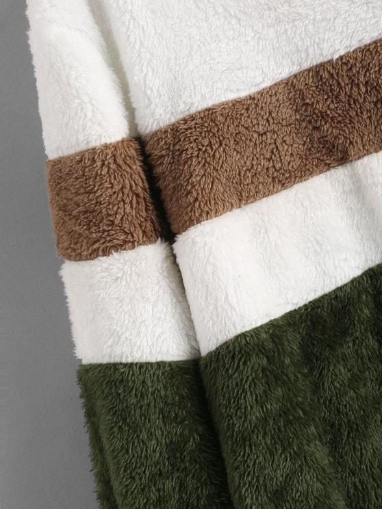 Faux Fur Colorblock Ribbed Neckline Sweatshirt - INS | Online Fashion Free Shipping Clothing, Dresses, Tops, Shoes