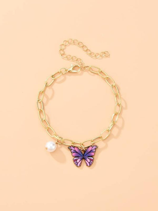 Faux Pearl & Butterfly Charm Bracelet - INS | Online Fashion Free Shipping Clothing, Dresses, Tops, Shoes