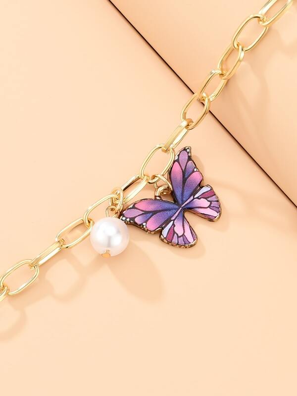 Faux Pearl & Butterfly Charm Bracelet - INS | Online Fashion Free Shipping Clothing, Dresses, Tops, Shoes