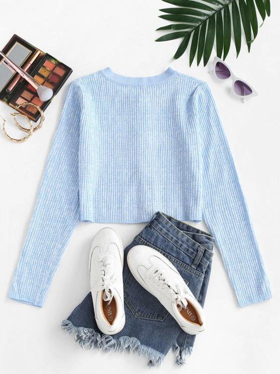 Faux Pearl Button Slim Textured Cardigan - INS | Online Fashion Free Shipping Clothing, Dresses, Tops, Shoes