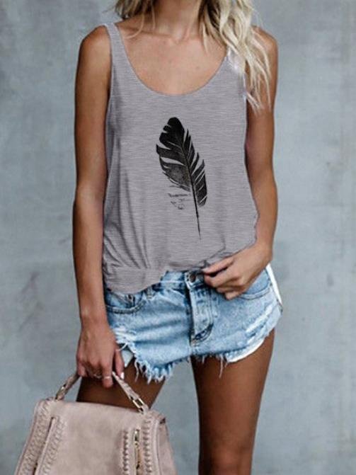 Feather Print U-neck Tank Top - Tank Tops - INS | Online Fashion Free Shipping Clothing, Dresses, Tops, Shoes - 02/07/2021 - 10-20 - color-black