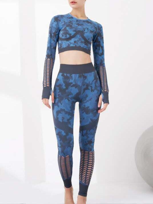 Fishing Net Camo Colorblock Sports Set - Activewear - INS | Online Fashion Free Shipping Clothing, Dresses, Tops, Shoes - 02/18/2021 - Activewear - Autumn