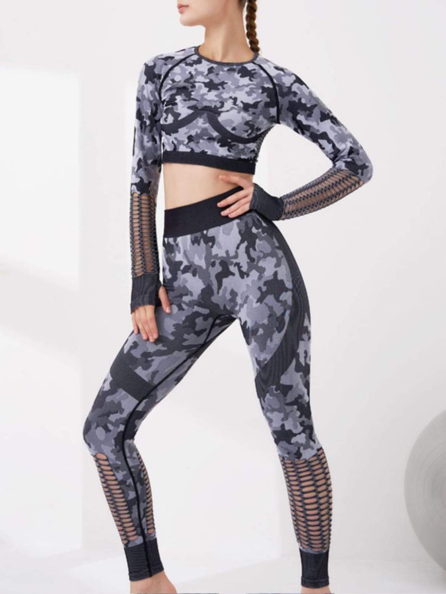 Fishing Net Camo Colorblock Sports Set - Activewear - INS | Online Fashion Free Shipping Clothing, Dresses, Tops, Shoes - 02/18/2021 - Activewear - Autumn