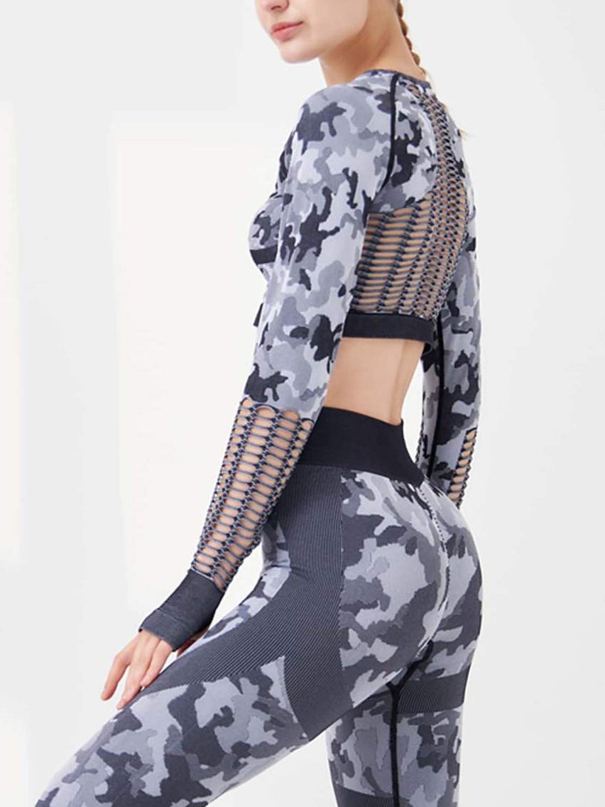 Fishing Net Camo Colorblock Sports Set - Activewear - INS | Online Fashion Free Shipping Clothing, Dresses, Tops, Shoes - 02/18/2021 - Activewear - Autumn