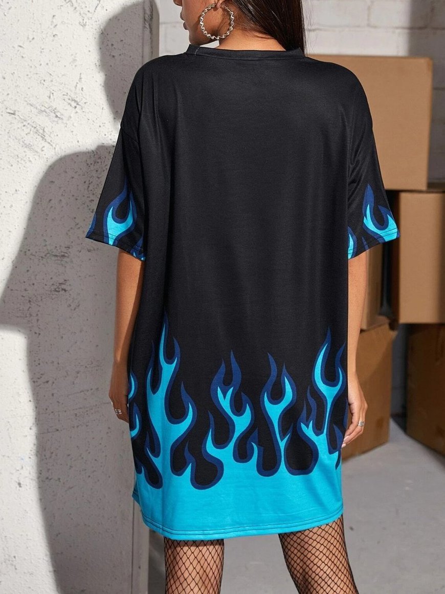Flame Print Drop Shoulder Oversized T-shirt - T-Shirts - INS | Online Fashion Free Shipping Clothing, Dresses, Tops, Shoes - 14/05/2021 - 140521 - Category_T-Shirts