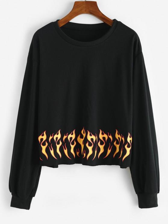 Flame Print Raw Hem Sweatshirt - INS | Online Fashion Free Shipping Clothing, Dresses, Tops, Shoes