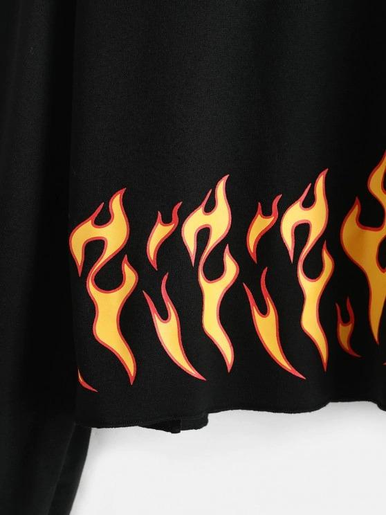 Flame Print Raw Hem Sweatshirt - INS | Online Fashion Free Shipping Clothing, Dresses, Tops, Shoes