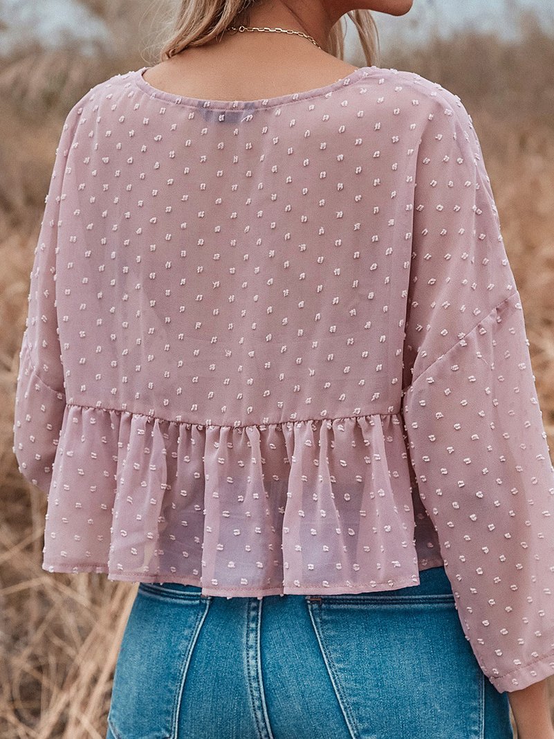 Flared Sleeve V-Neck Jacquard Blouses - Blouses - INS | Online Fashion Free Shipping Clothing, Dresses, Tops, Shoes - 17/06/2021 - 20-30 - Category_Blouses