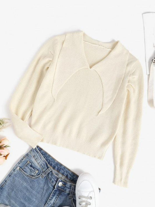 Flat Collar Knitted Plain Sweater - INS | Online Fashion Free Shipping Clothing, Dresses, Tops, Shoes