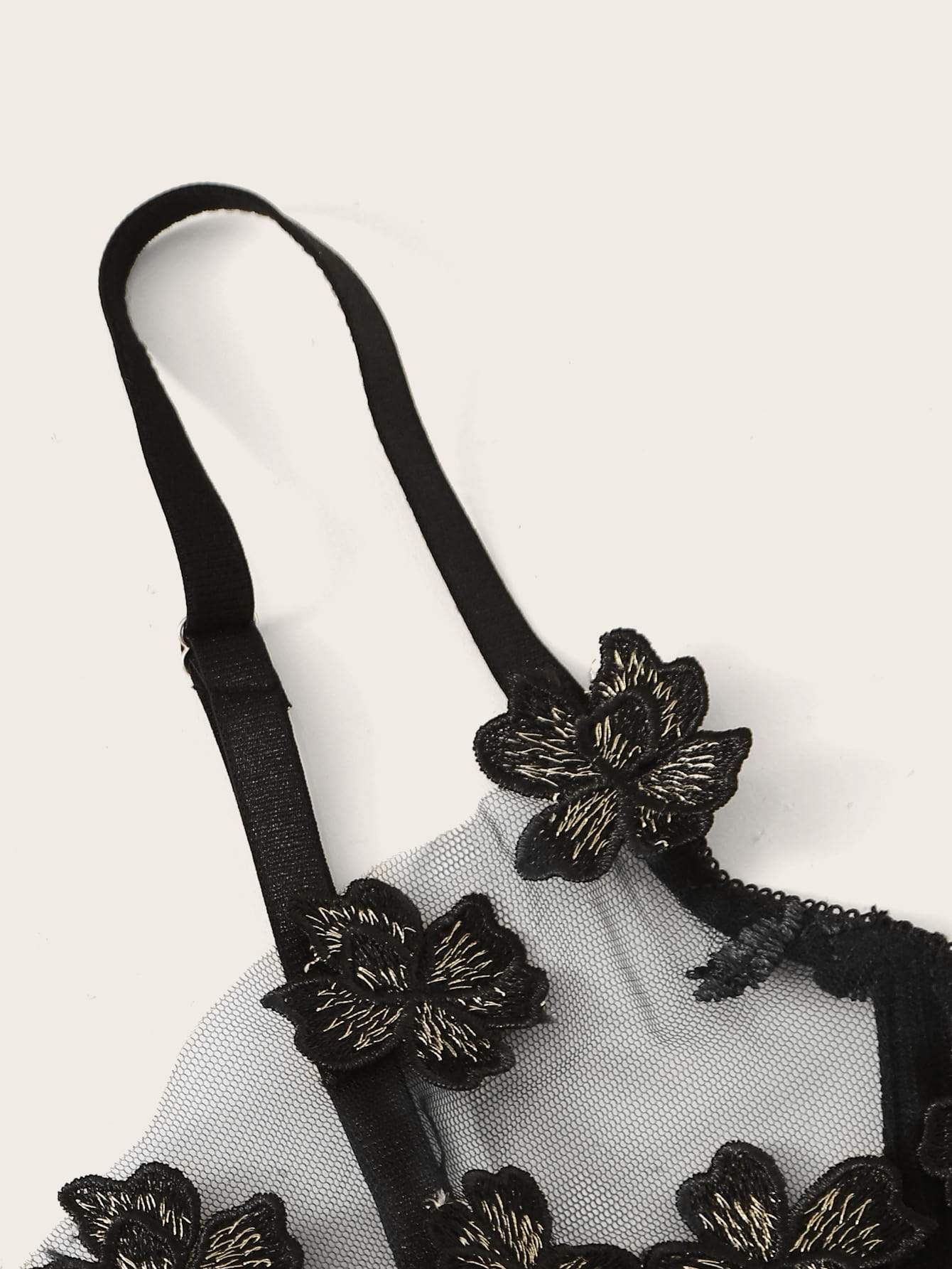 Floral Appliques Mesh Underwire Lingerie Set - INS | Online Fashion Free Shipping Clothing, Dresses, Tops, Shoes