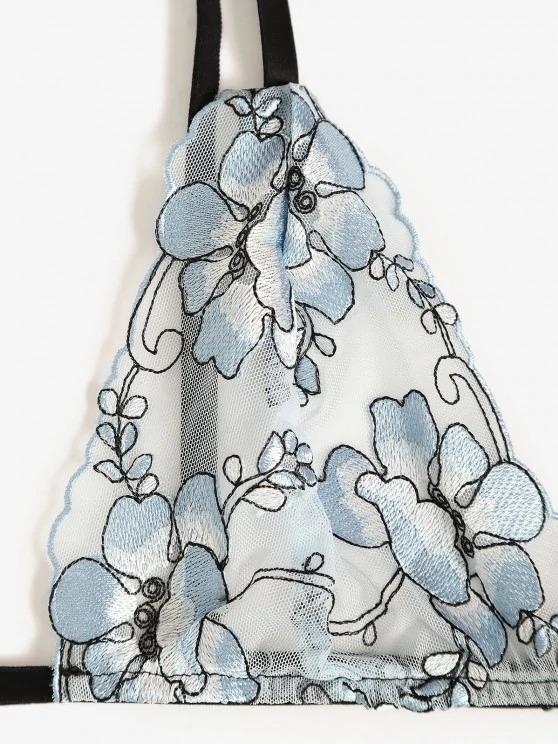 Floral Embroidered Mesh Bra and Garter Set - INS | Online Fashion Free Shipping Clothing, Dresses, Tops, Shoes