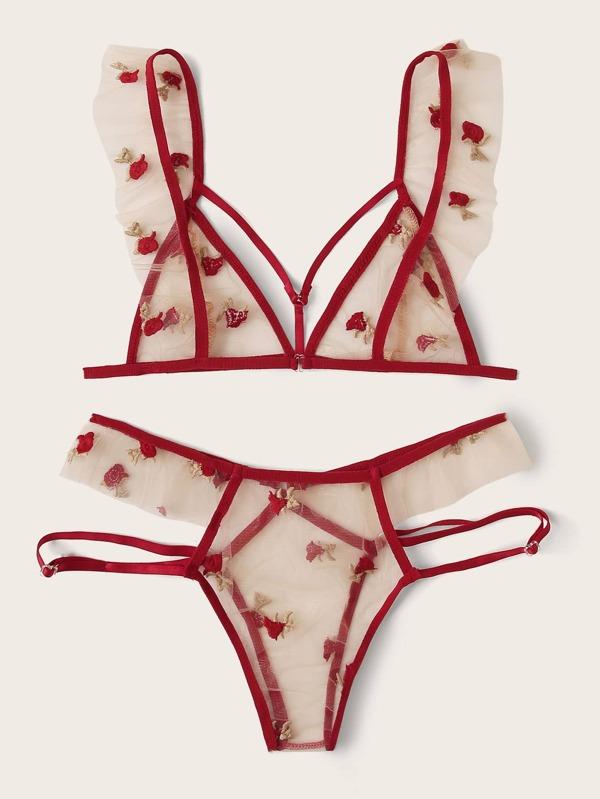 Floral Embroidered Mesh Harness Lingerie Set - INS | Online Fashion Free Shipping Clothing, Dresses, Tops, Shoes