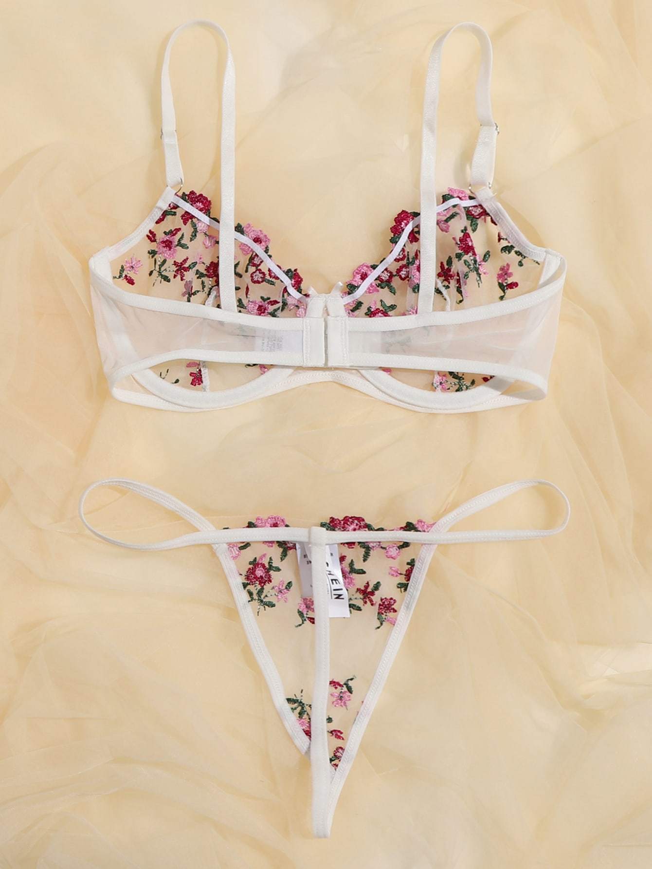 Floral Embroidered Mesh Underwire Lingerie Set - INS | Online Fashion Free Shipping Clothing, Dresses, Tops, Shoes