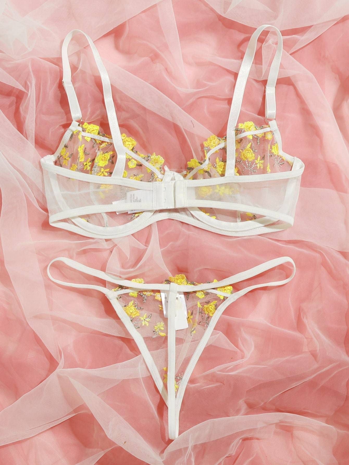 Floral Embroidered Mesh Underwire Lingerie Set - INS | Online Fashion Free Shipping Clothing, Dresses, Tops, Shoes