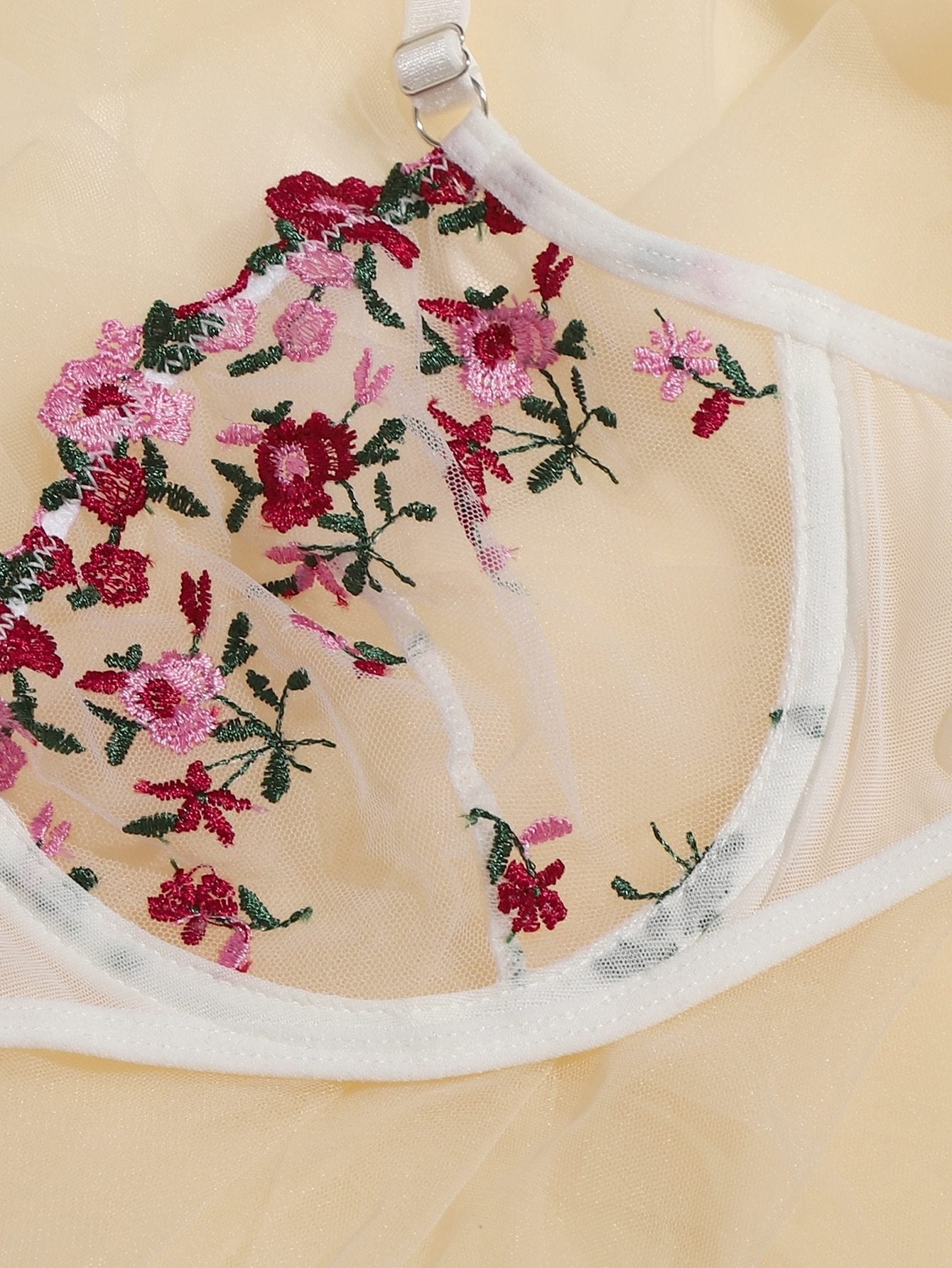 Floral Embroidered Mesh Underwire Lingerie Set - INS | Online Fashion Free Shipping Clothing, Dresses, Tops, Shoes
