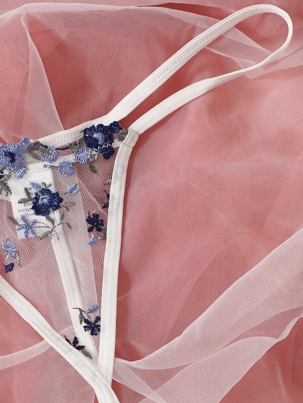 Floral Embroidered Mesh Underwire Lingerie Set - INS | Online Fashion Free Shipping Clothing, Dresses, Tops, Shoes