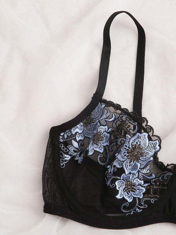 Floral Embroidered Underwire Mesh Lingerie Set - INS | Online Fashion Free Shipping Clothing, Dresses, Tops, Shoes