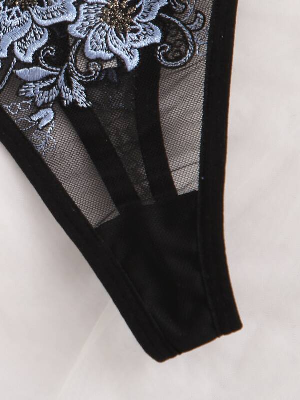 Floral Embroidered Underwire Mesh Lingerie Set - INS | Online Fashion Free Shipping Clothing, Dresses, Tops, Shoes