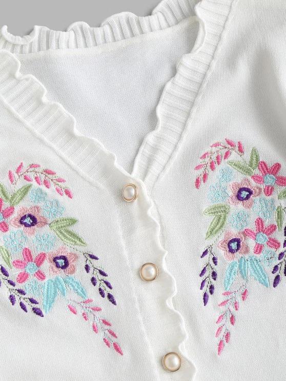 Floral Embroidery Slim Lettuce Knitwear Top - INS | Online Fashion Free Shipping Clothing, Dresses, Tops, Shoes