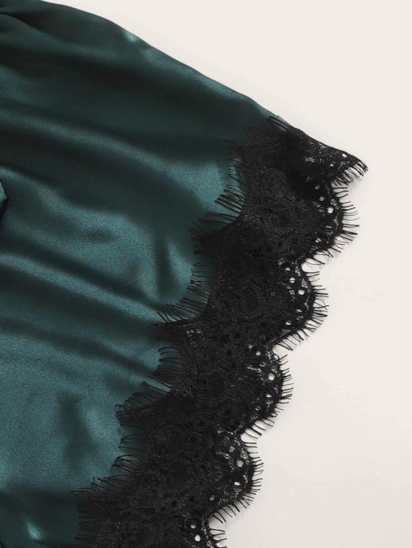 Floral Lace Bralette With Satin Shorts & Belted Robe - INS | Online Fashion Free Shipping Clothing, Dresses, Tops, Shoes