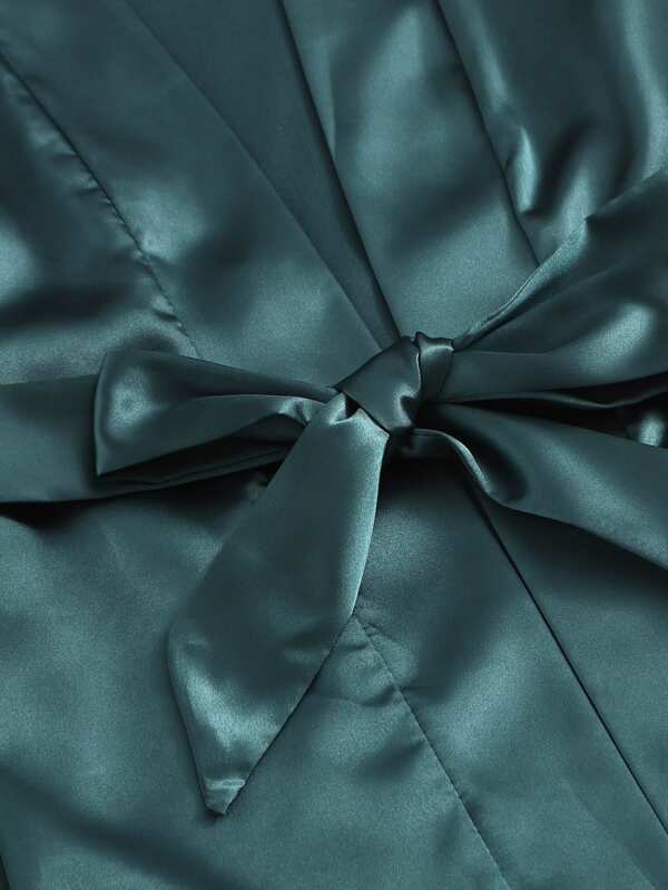 Floral Lace Bralette With Satin Shorts & Belted Robe - INS | Online Fashion Free Shipping Clothing, Dresses, Tops, Shoes