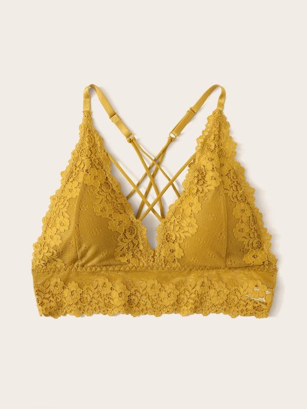 Floral Lace Crisscross Back Longline Bralette - INS | Online Fashion Free Shipping Clothing, Dresses, Tops, Shoes