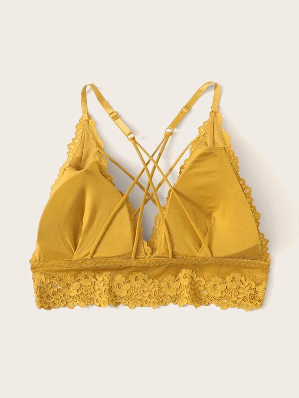 Floral Lace Crisscross Back Longline Bralette - INS | Online Fashion Free Shipping Clothing, Dresses, Tops, Shoes