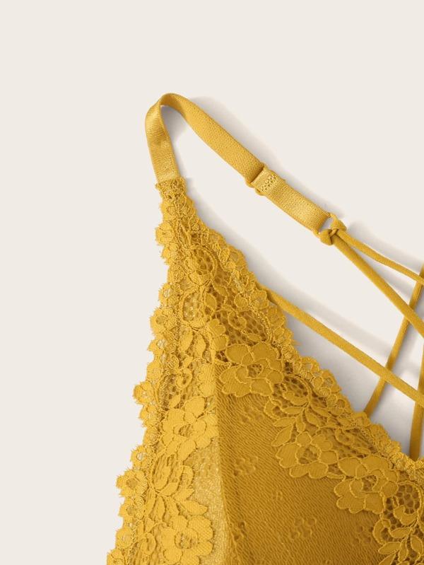 Floral Lace Crisscross Back Longline Bralette - INS | Online Fashion Free Shipping Clothing, Dresses, Tops, Shoes