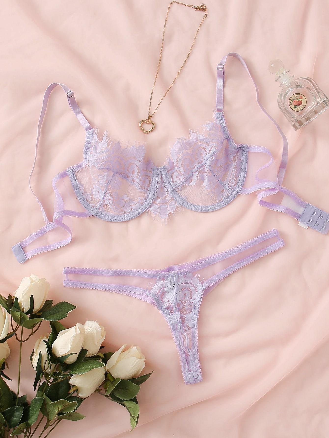 Floral Lace Underwire Lingerie Set - INS | Online Fashion Free Shipping Clothing, Dresses, Tops, Shoes