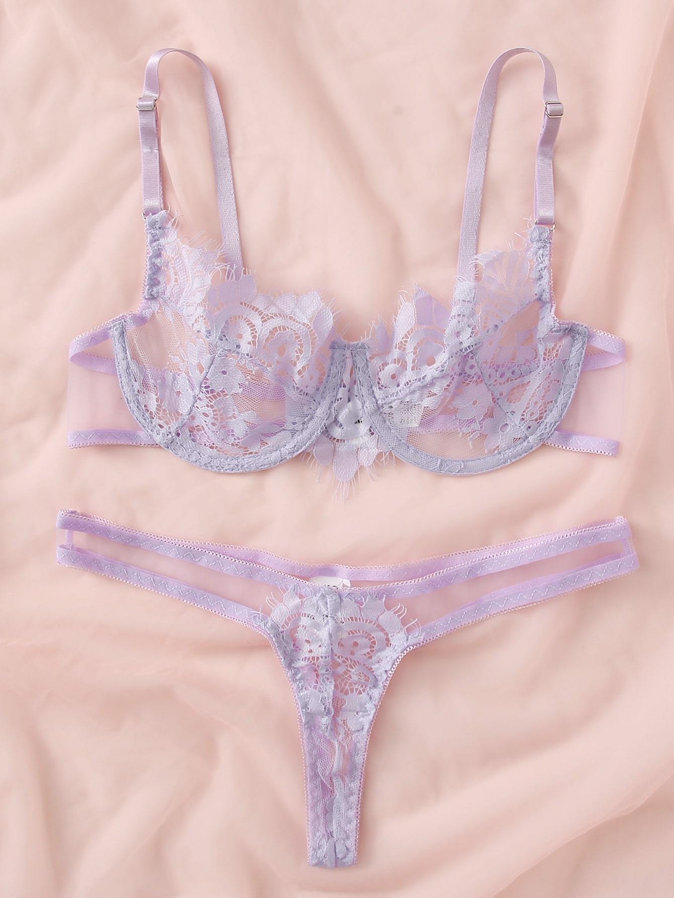 Floral Lace Underwire Lingerie Set - INS | Online Fashion Free Shipping Clothing, Dresses, Tops, Shoes