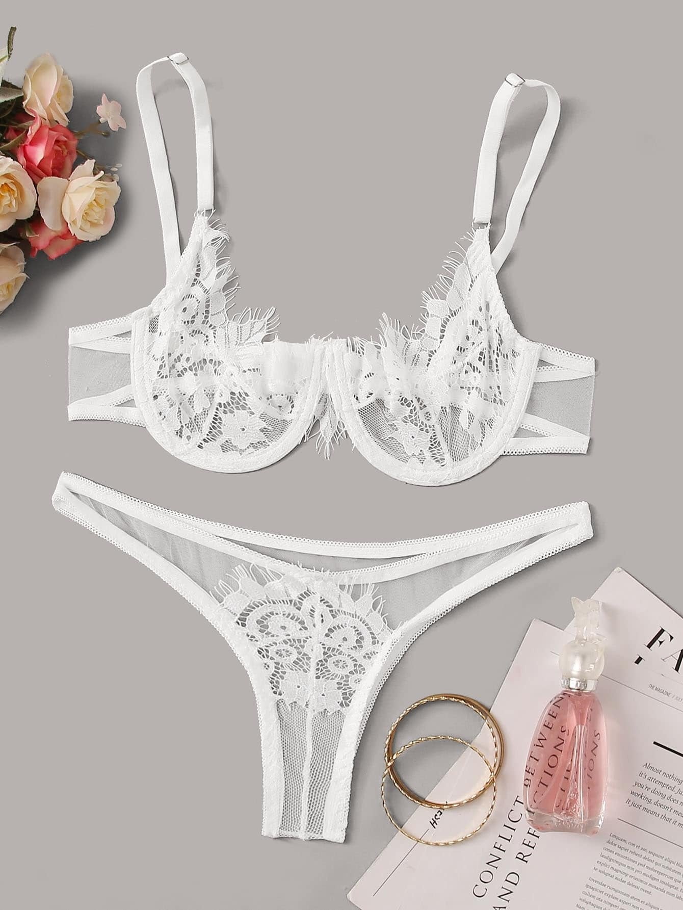 Floral Lace Underwire Lingerie Set - INS | Online Fashion Free Shipping Clothing, Dresses, Tops, Shoes