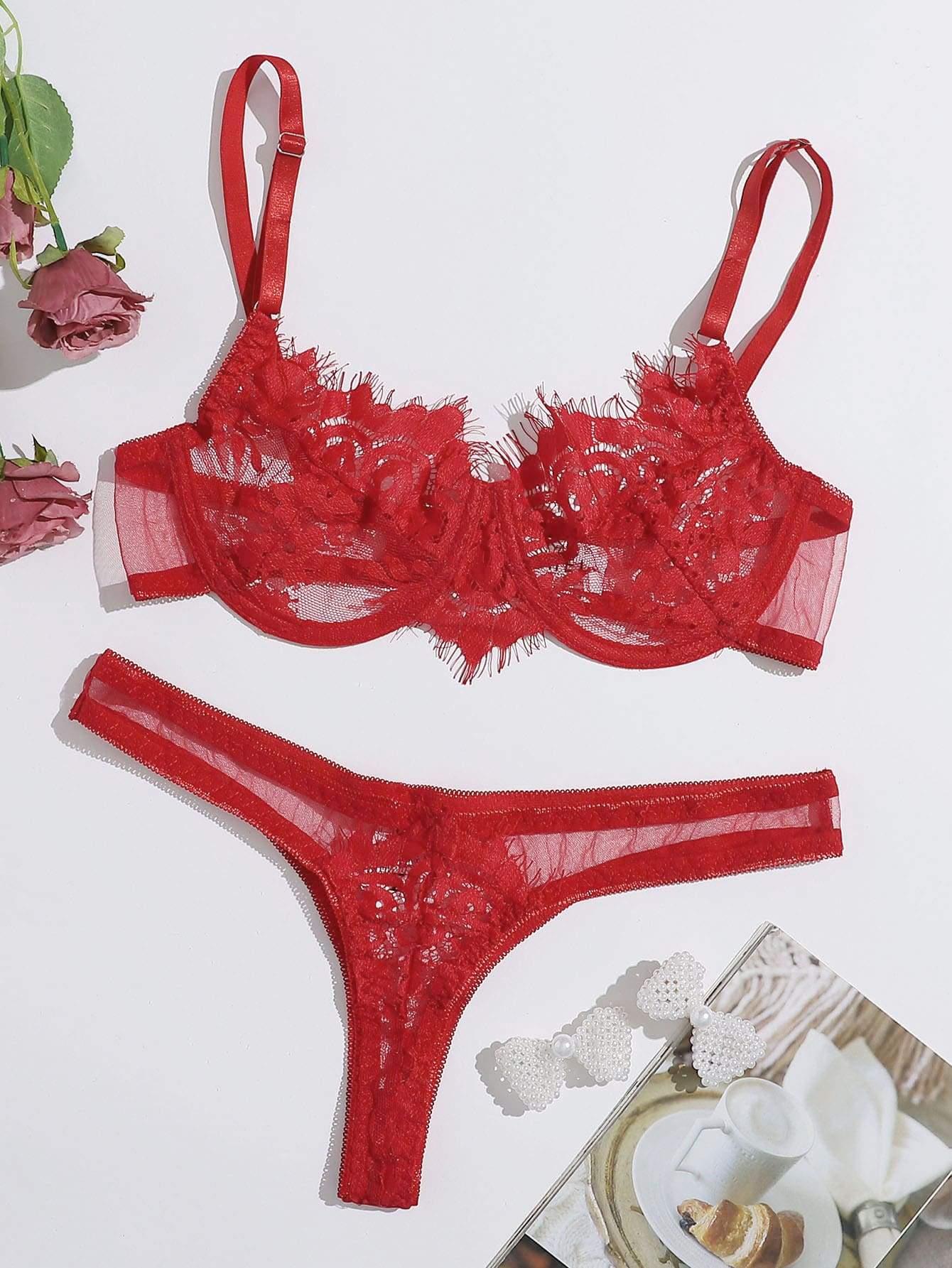 Floral Lace Underwire Lingerie Set - INS | Online Fashion Free Shipping Clothing, Dresses, Tops, Shoes