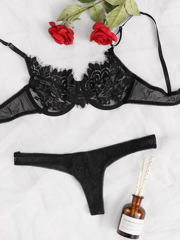 Floral Lace Underwire Lingerie Set - INS | Online Fashion Free Shipping Clothing, Dresses, Tops, Shoes