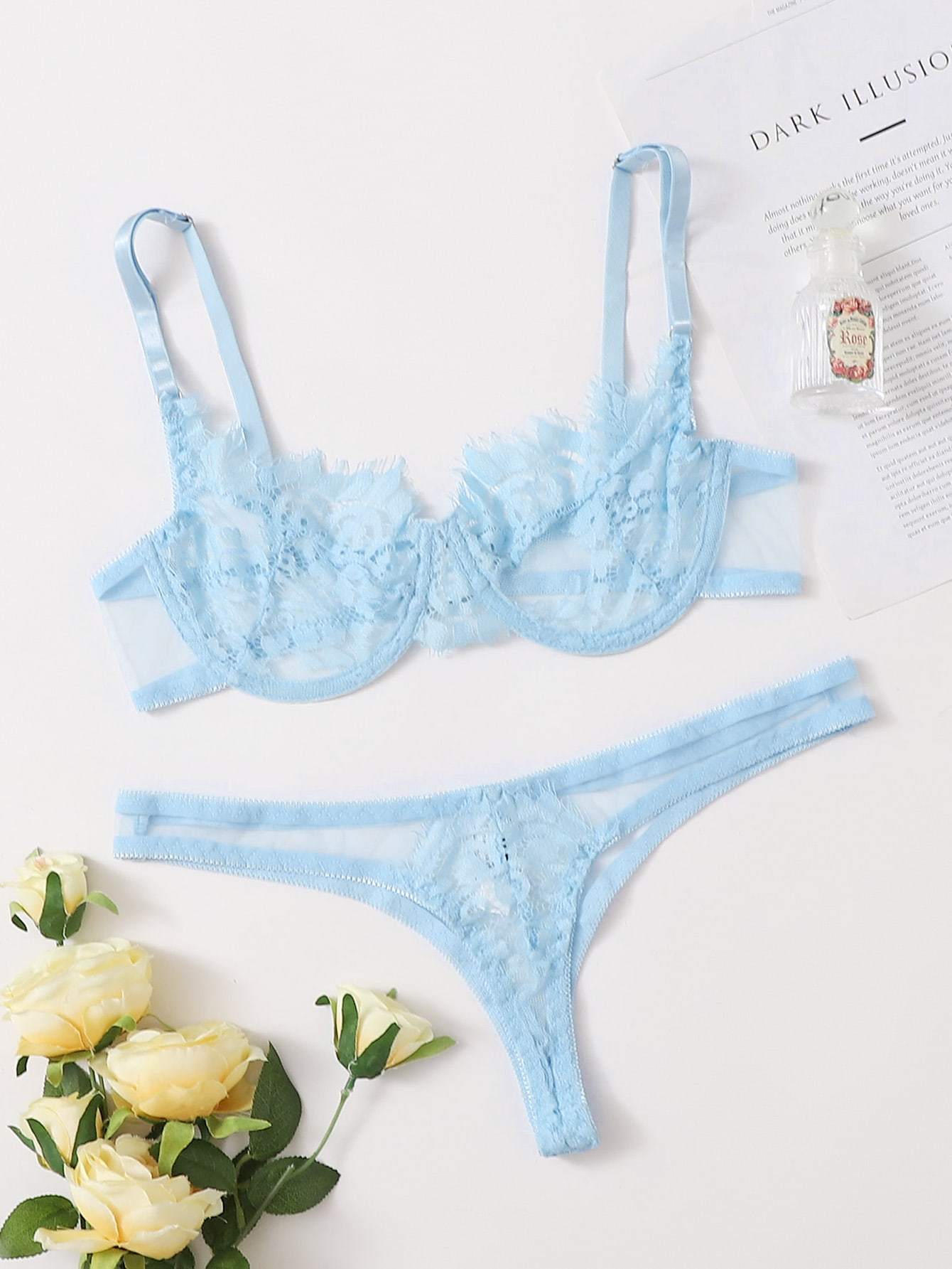 Floral Lace Underwire Lingerie Set - INS | Online Fashion Free Shipping Clothing, Dresses, Tops, Shoes
