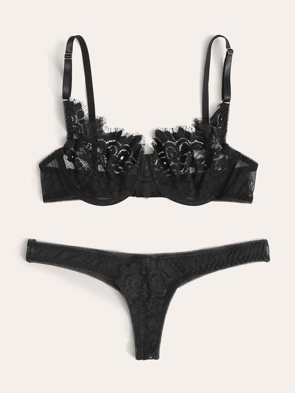 Floral Lace Underwire Lingerie Set - INS | Online Fashion Free Shipping Clothing, Dresses, Tops, Shoes