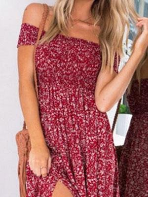 Floral One Shoulder Irregular Split Dress - Maxi Dresses - INS | Online Fashion Free Shipping Clothing, Dresses, Tops, Shoes - 04/06/2021 - Category_Maxi Dresses - Color_Blue