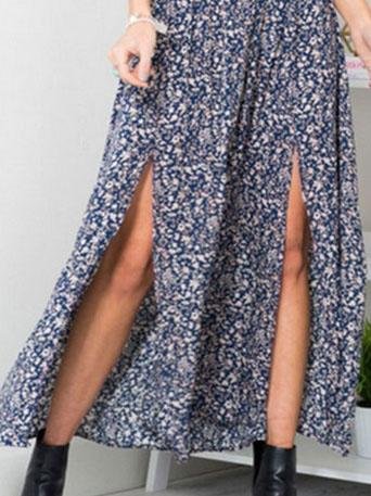 Floral One Shoulder Irregular Split Dress - Maxi Dresses - INS | Online Fashion Free Shipping Clothing, Dresses, Tops, Shoes - 04/06/2021 - Category_Maxi Dresses - Color_Blue