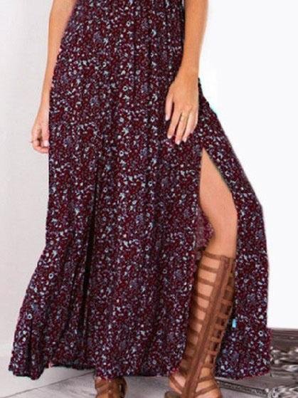 Floral One Shoulder Irregular Split Dress - Maxi Dresses - INS | Online Fashion Free Shipping Clothing, Dresses, Tops, Shoes - 04/06/2021 - Category_Maxi Dresses - Color_Blue