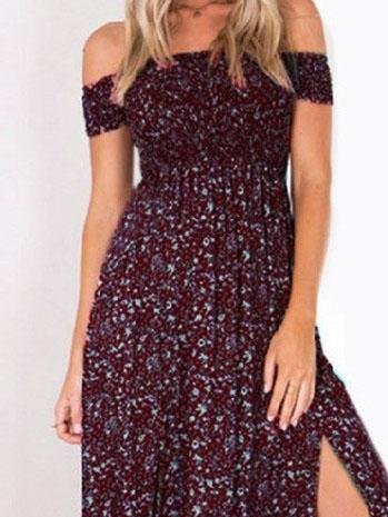 Floral One Shoulder Irregular Split Dress - Maxi Dresses - INS | Online Fashion Free Shipping Clothing, Dresses, Tops, Shoes - 04/06/2021 - Category_Maxi Dresses - Color_Blue