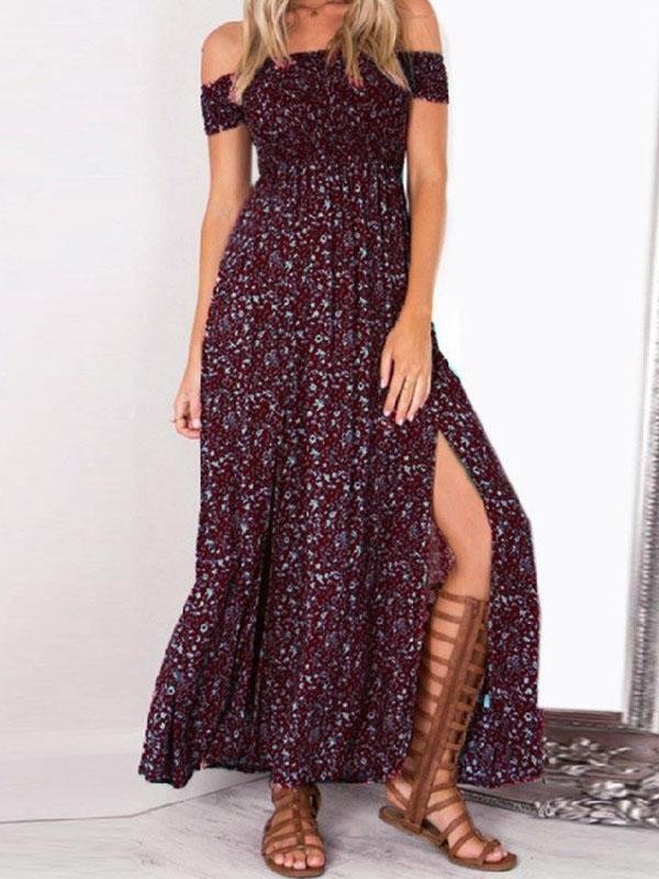 Floral One Shoulder Irregular Split Dress - Maxi Dresses - INS | Online Fashion Free Shipping Clothing, Dresses, Tops, Shoes - 04/06/2021 - Category_Maxi Dresses - Color_Blue